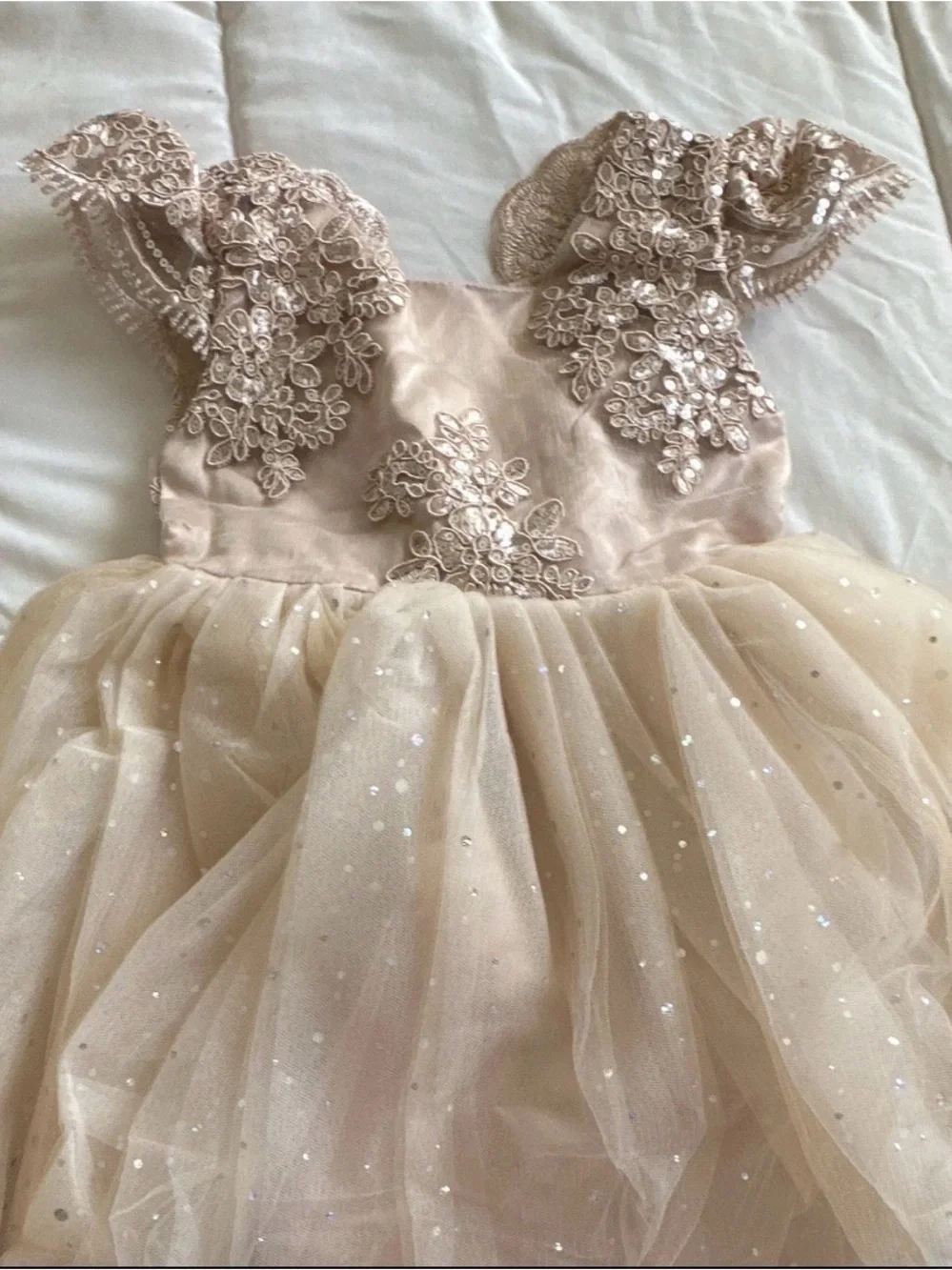 Baby Girl 6-12m Sparkle Lace Tulle Dress - Champagne